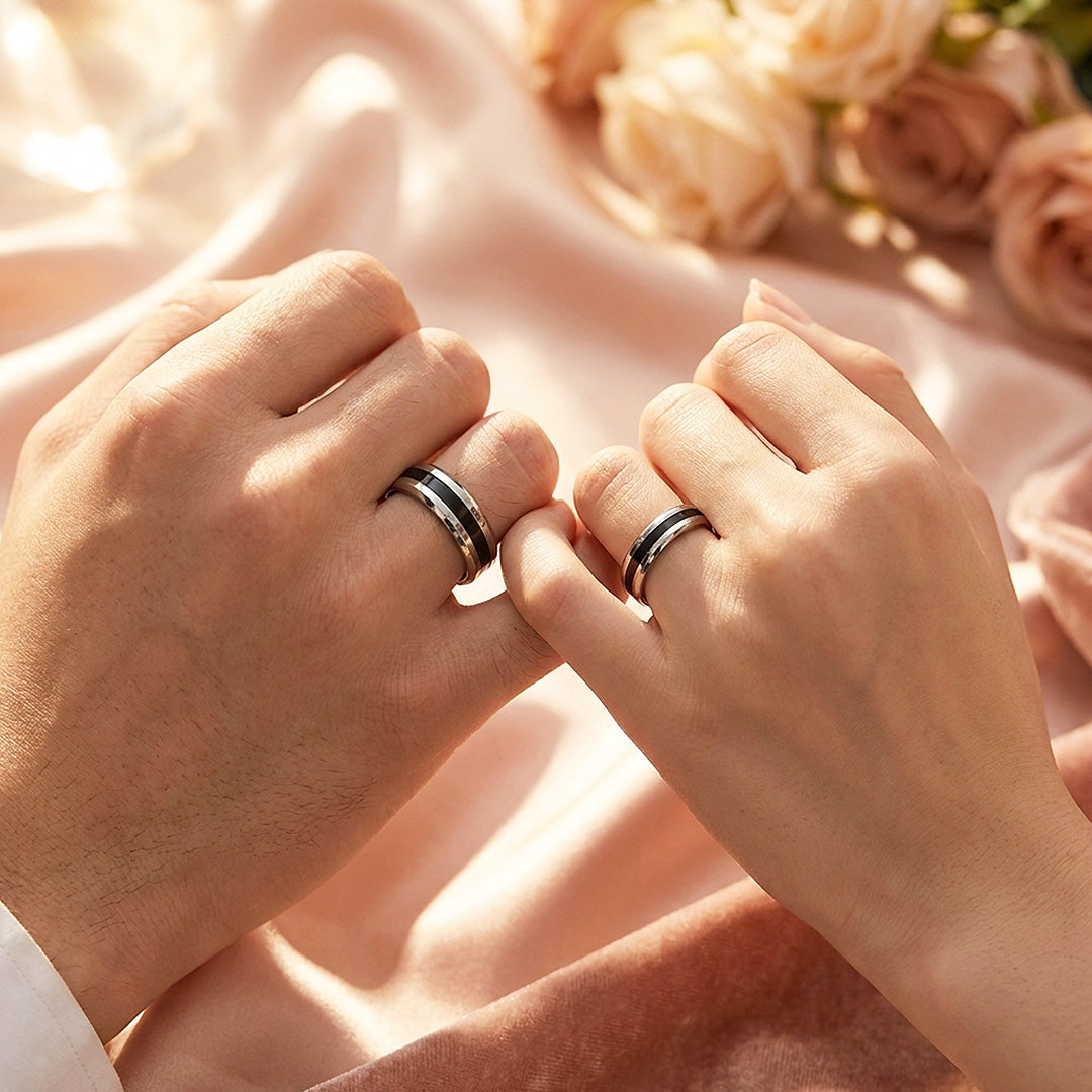 Amor | High-Polished Bevelled Edge Dual-Tone Flat Wedding Band