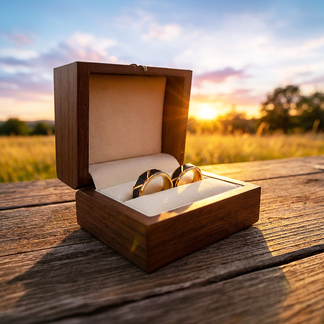 Argentine | Tungsten Couple Rings | Black & Rose Gold Wedding Bands