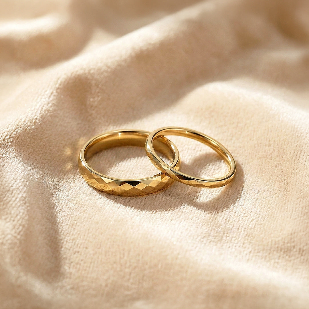 Aurist | Faceted Tungsten Couple Rings | Wedding Bands