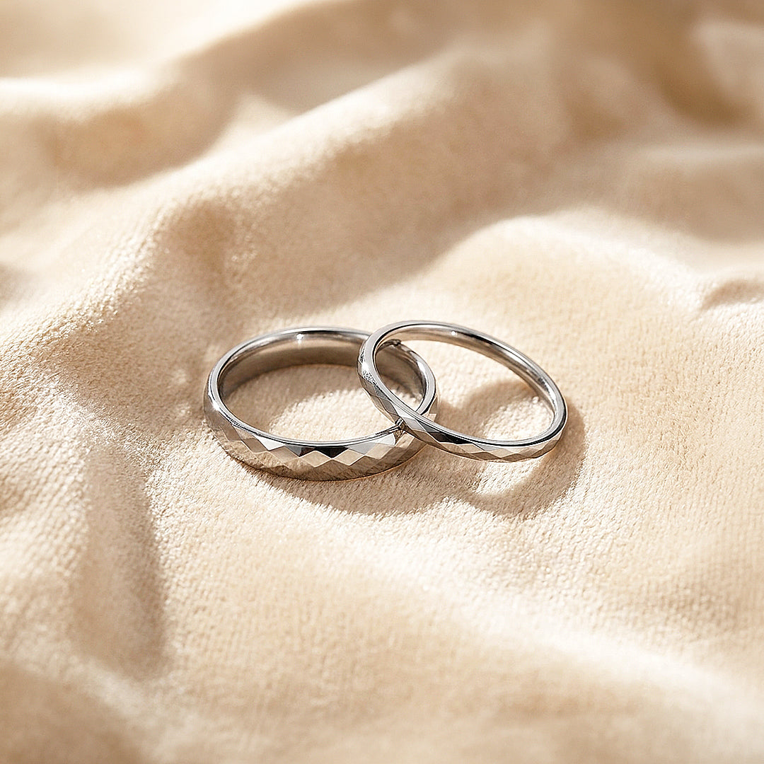 Aurist | Faceted Tungsten Couple Rings | Wedding Bands
