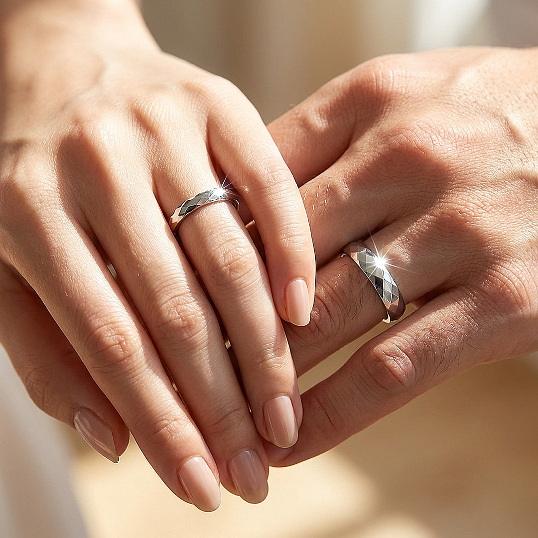 Aurist | Faceted Tungsten Couple Rings | Wedding Bands