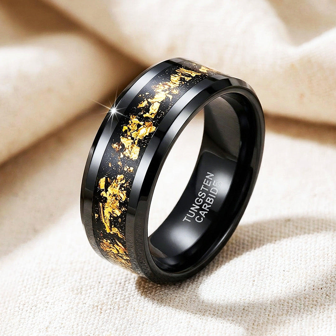Black Gold Foil Inlay Black Tungsten Carbide Ring | Men's Ring