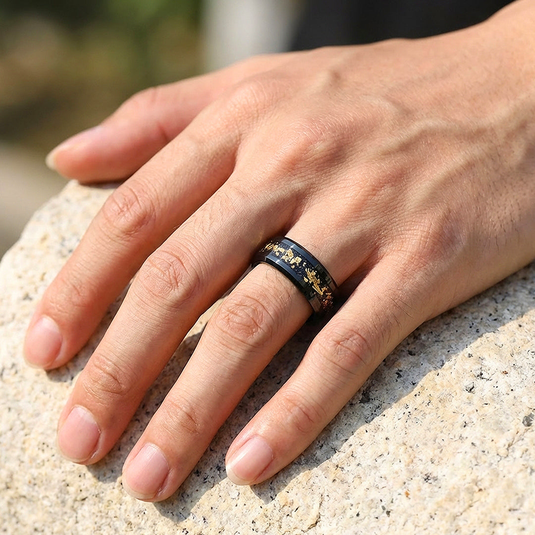Black Gold Foil Inlay Black Tungsten Carbide Ring | Men's Ring