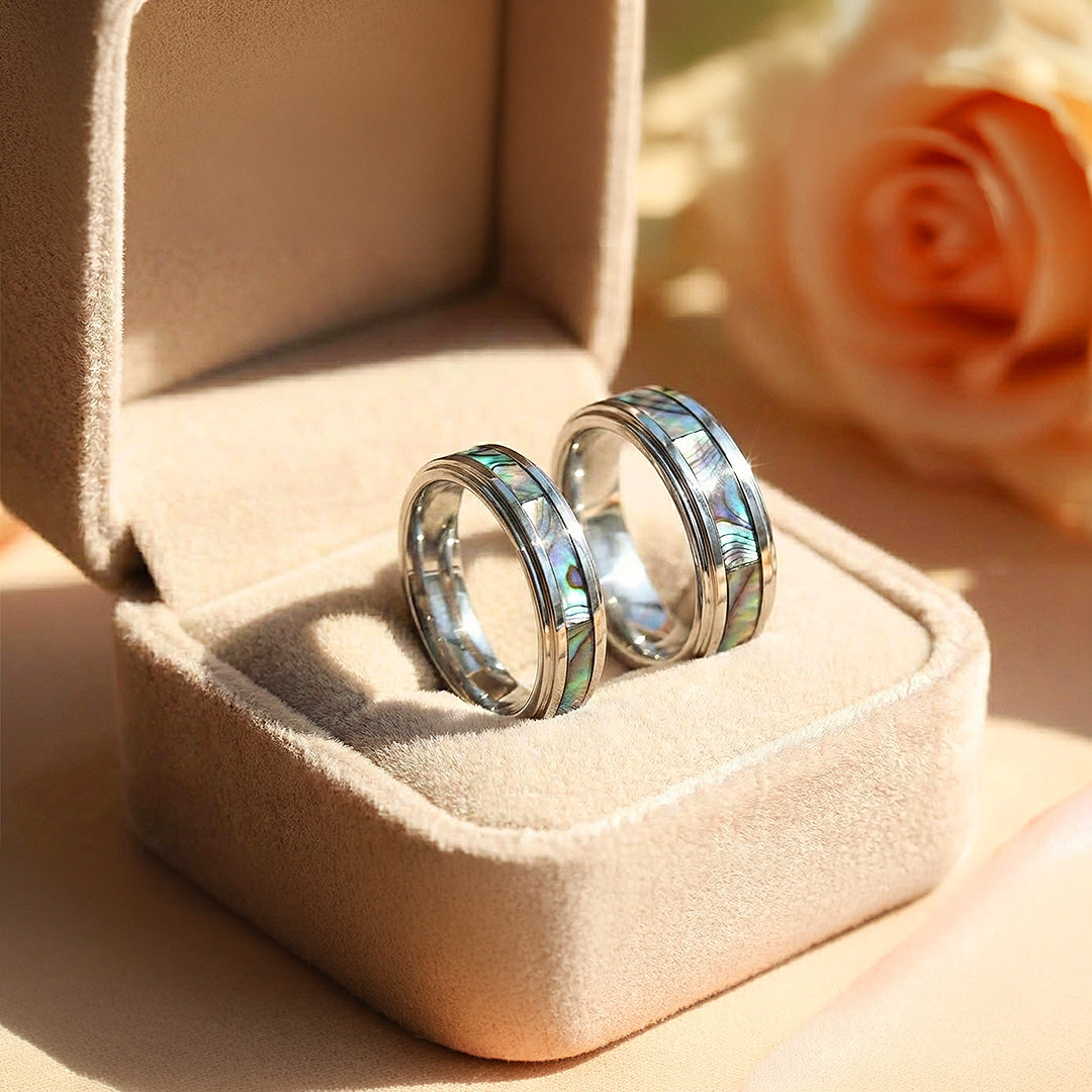 Cinnabar | Tungsten Couple Rings | Silver Opal Wedding Bands
