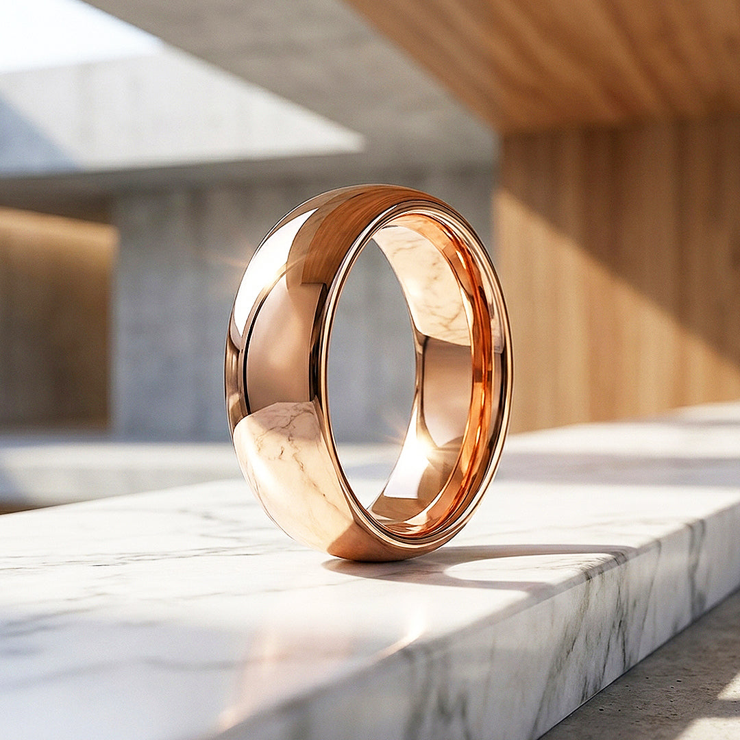 Clint | High Polish Rose Gold Dome Profile Tungsten Carbide | Men's Ring