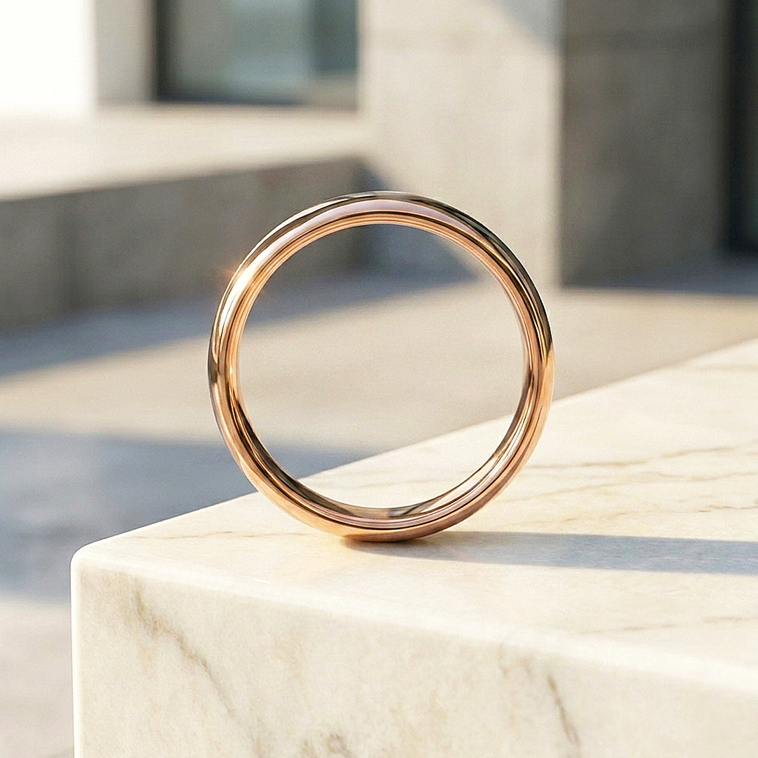 Clint | High Polish Rose Gold Dome Profile Tungsten Carbide | Men's Ring