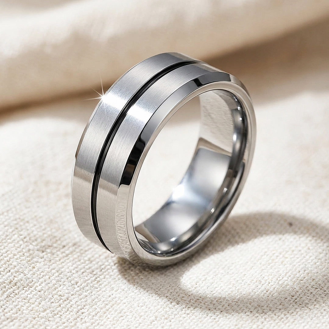 Equator Brushed Black Groove Tungsten Carbide Ring | Men's Ring