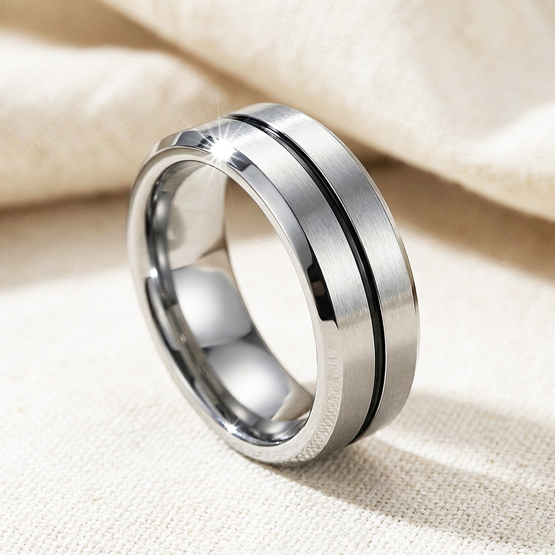 Equator Brushed Black Groove Tungsten Carbide Ring | Men's Ring