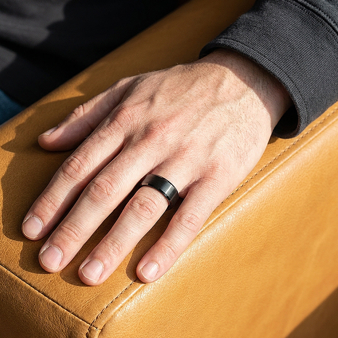 Fyodor | Black Matte Brushed Bevelled Edge Tungsten Carbide | Men's Ring