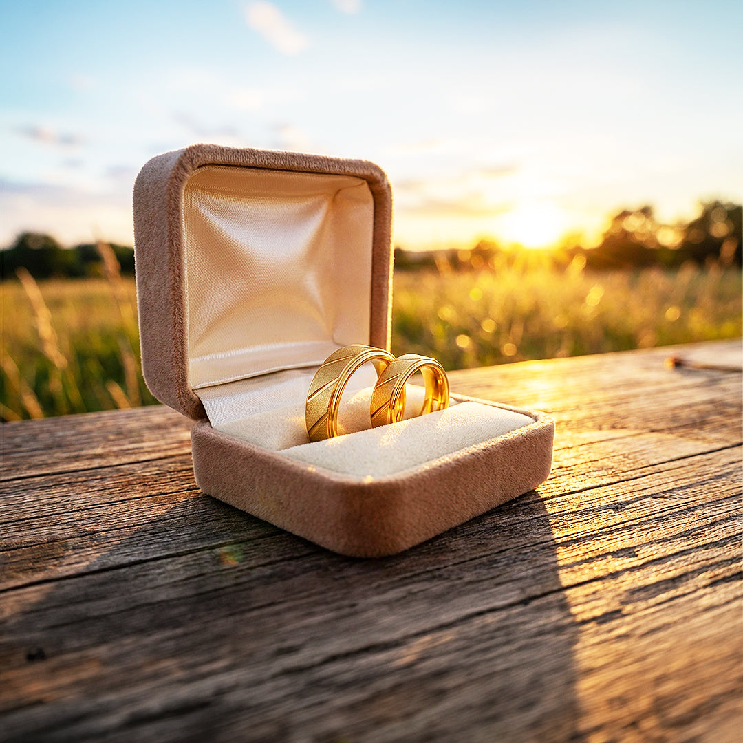 Golden Sand | Tungsten Couple Rings | Gold Wedding Bands