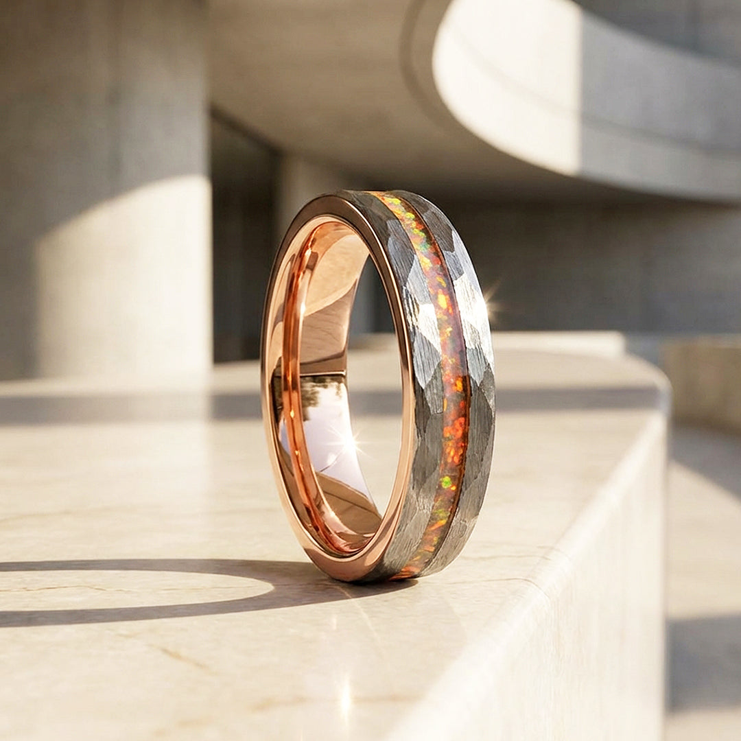 Halo Fire Opal Tungsten Carbide Ring | Men's Ring