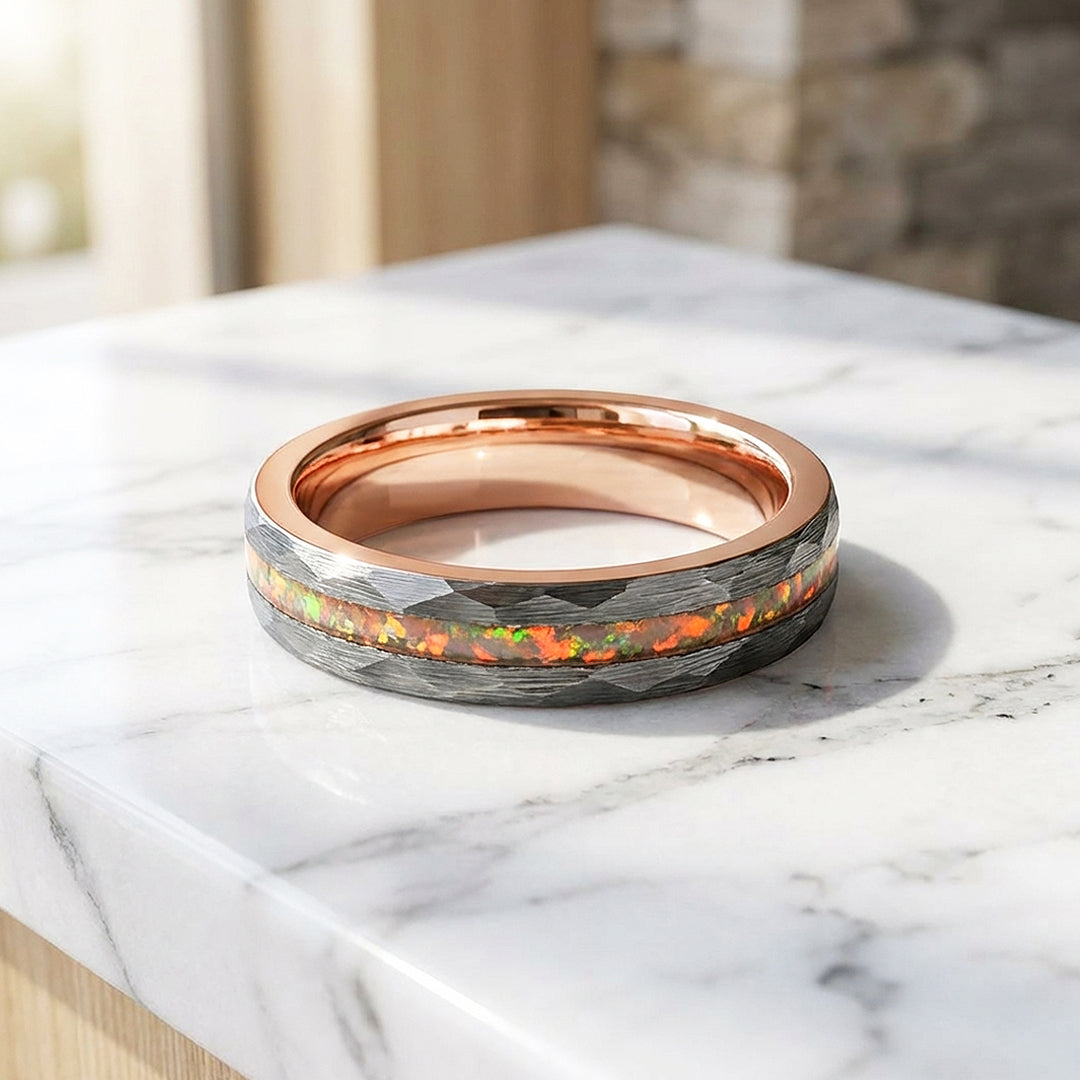 Halo Fire Opal Tungsten Carbide Ring | Men's Ring