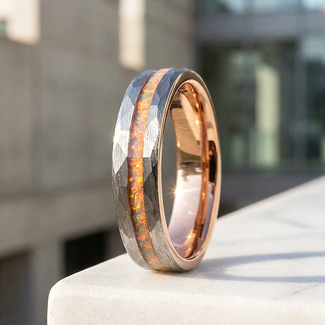 Halo Fire Opal Tungsten Carbide Ring | Men's Ring