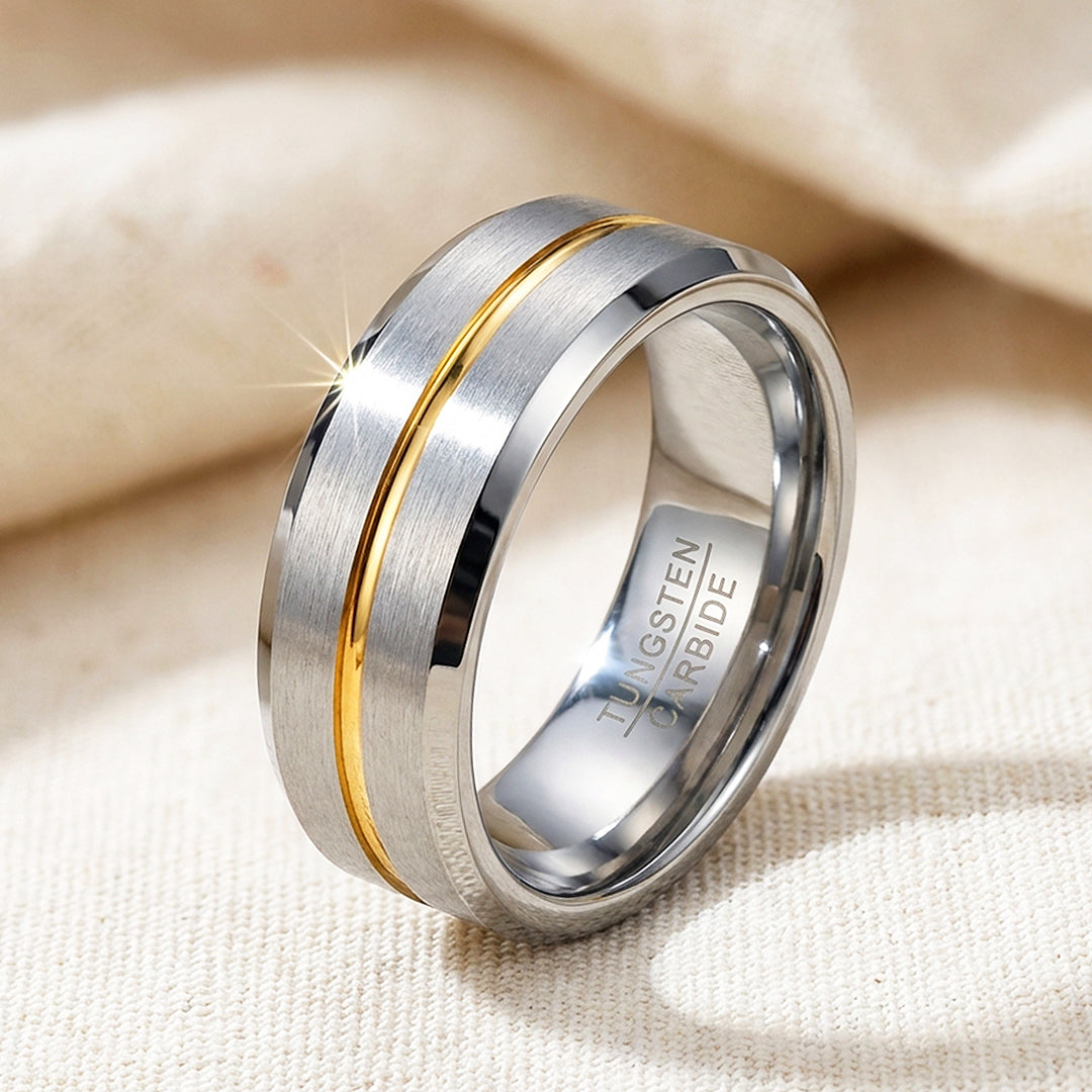 Humbert Brushed Gold Groove Tungsten Carbide Ring | Men's Ring