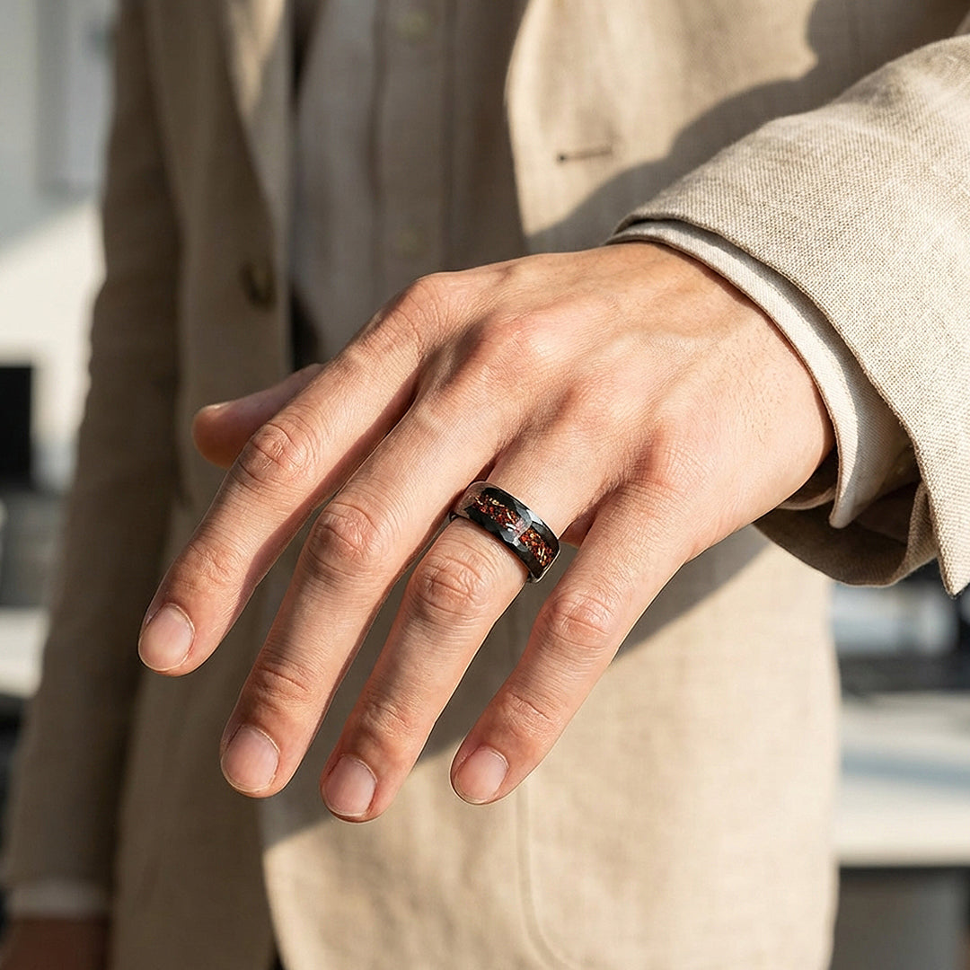 Inferra Crushed Stone Inlay Black Tungsten Carbide Ring | Men's Ring