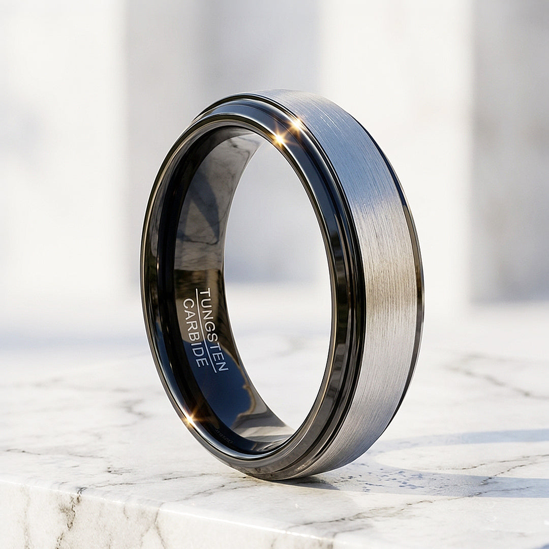 Inga Brushed Black Edge Tungsten Carbide Ring | Men's Ring