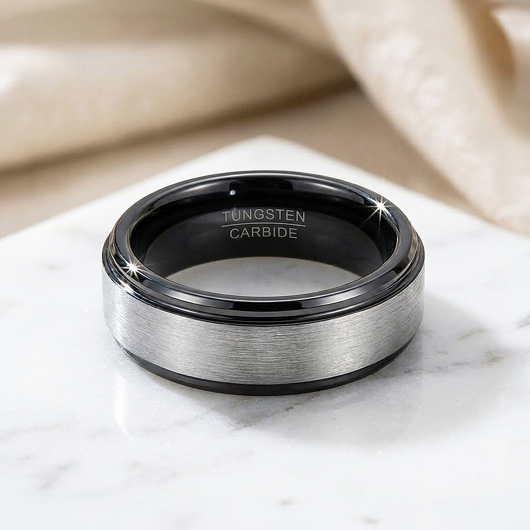 Inga Brushed Black Edge Tungsten Carbide Ring | Men's Ring