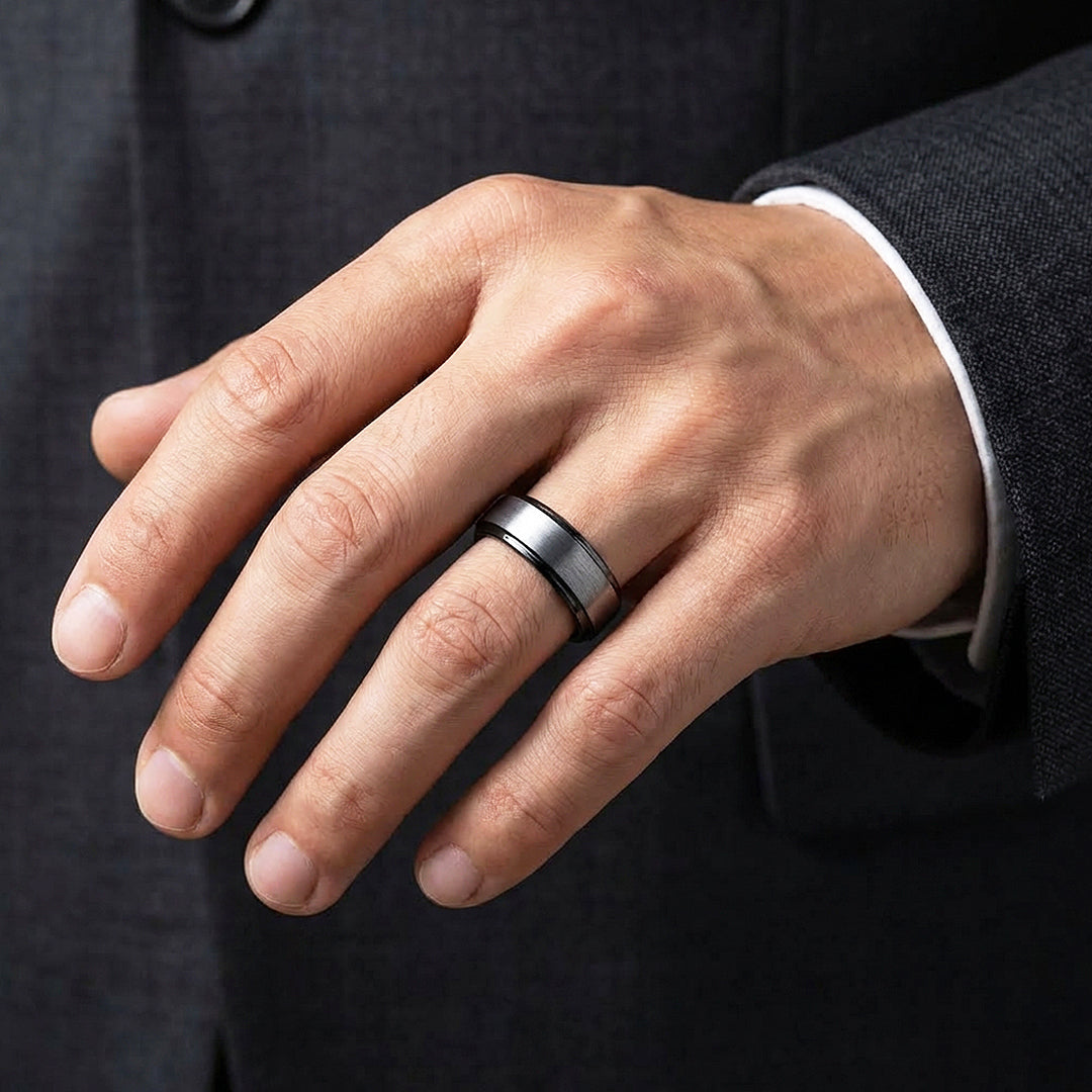 Inga Brushed Black Edge Tungsten Carbide Ring | Men's Ring