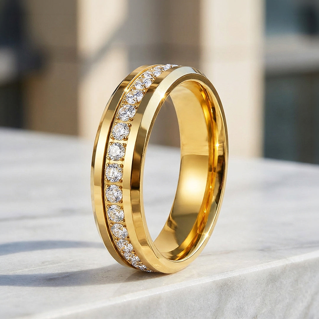Knox Polished Gold Eternity Tungsten Carbide Ring | Men's Ring