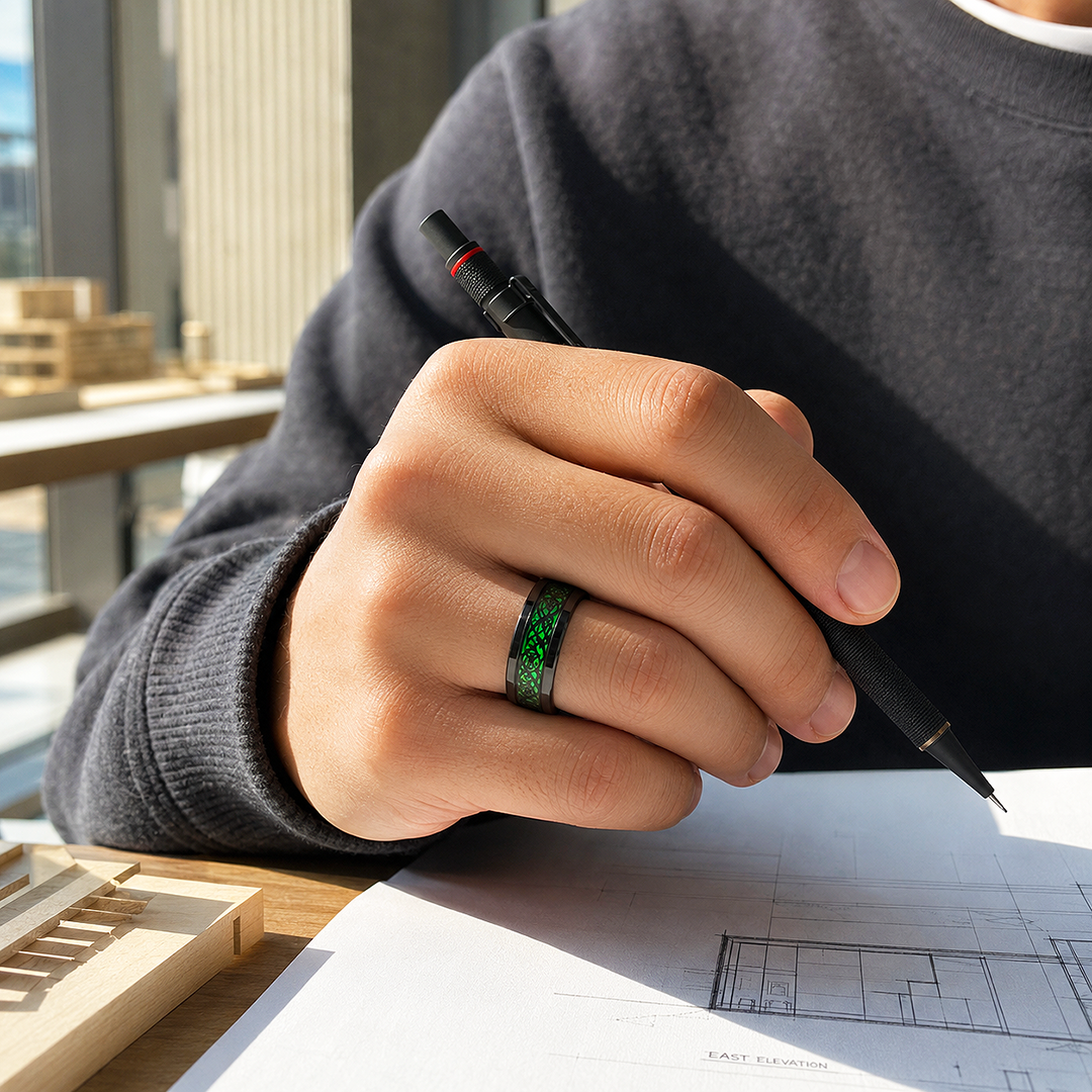 Lumineon | Black Dragon Green Glow Tungsten Carbide Men's Ring
