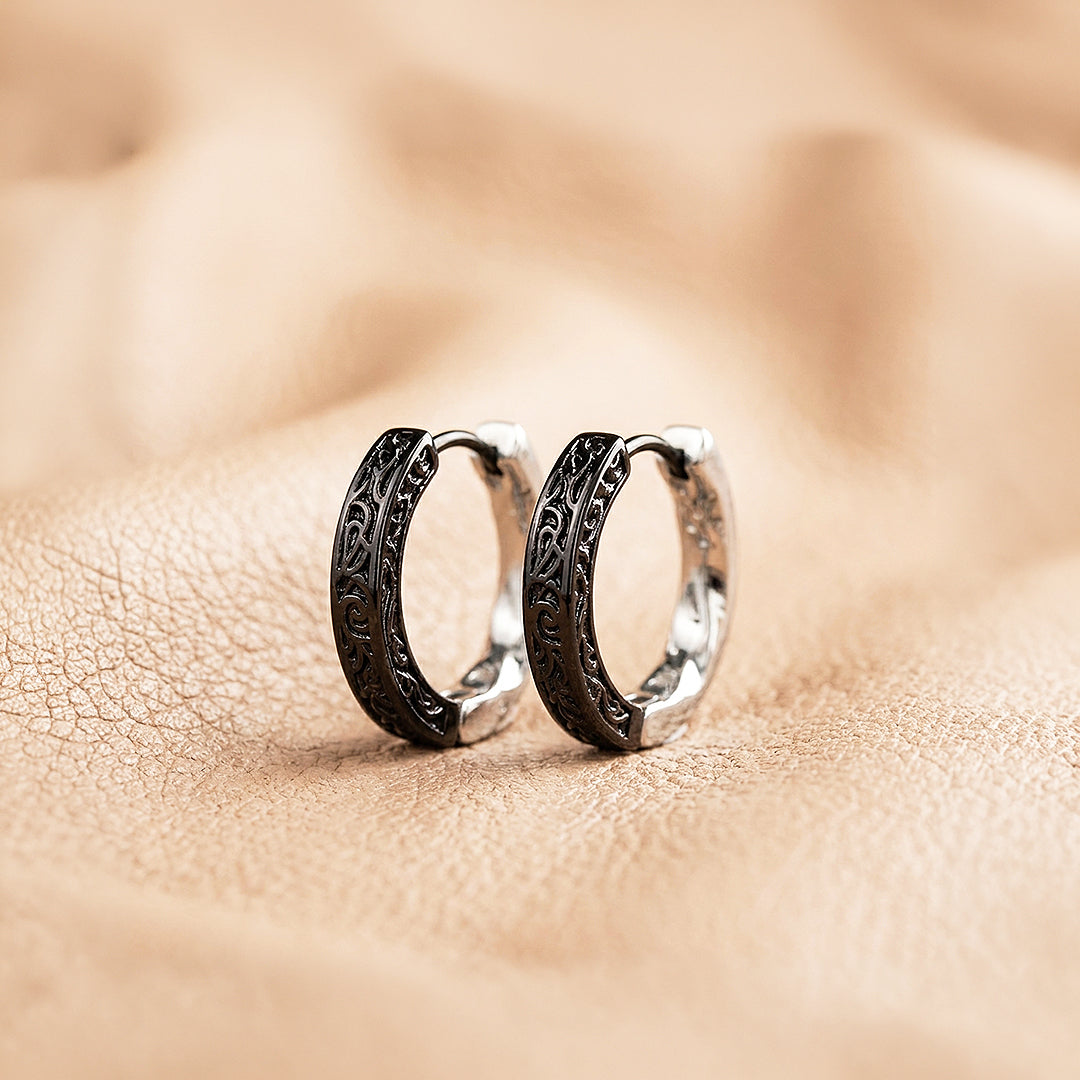 Engraved Scroll Huggie Hoop | Men's Earrings | ME1003