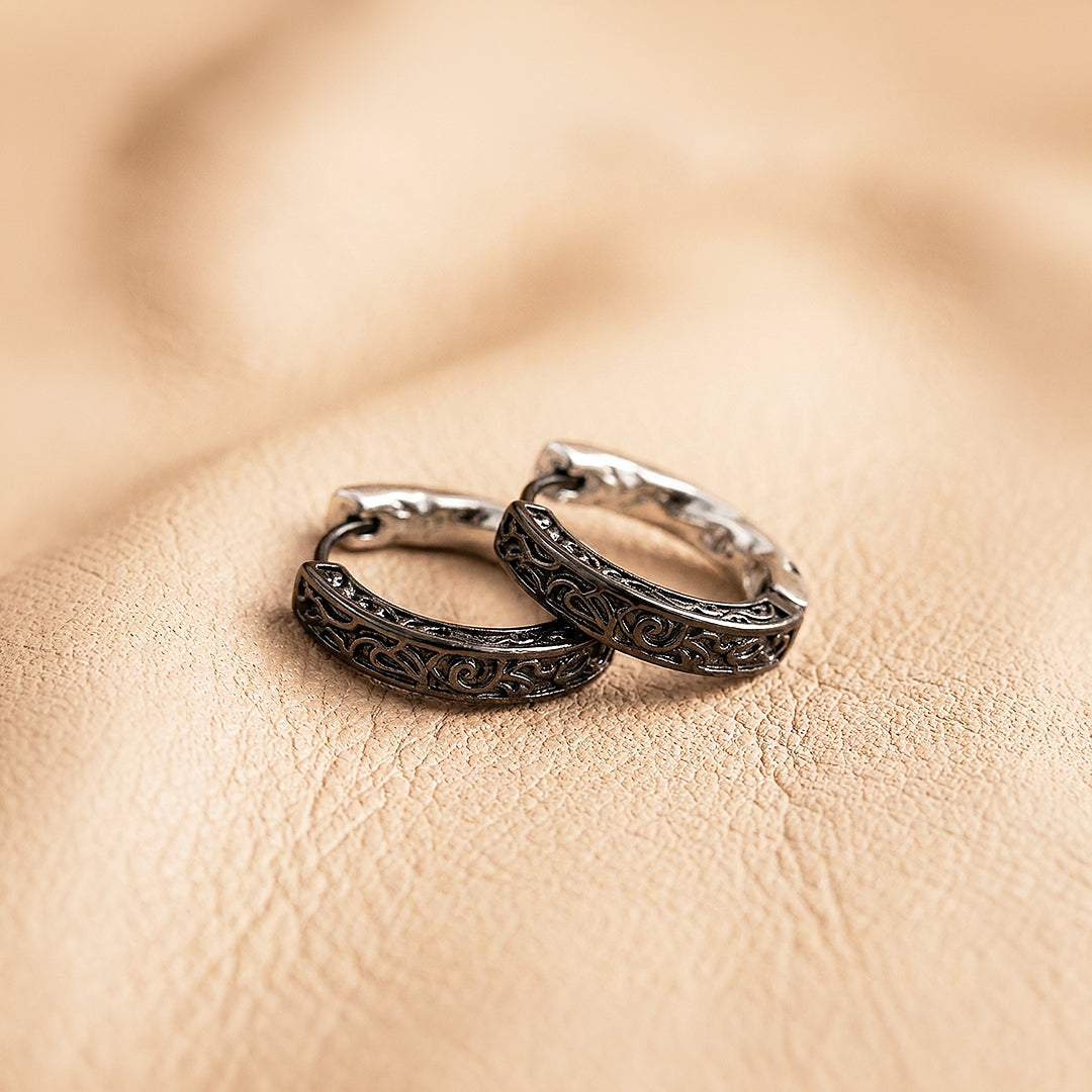Engraved Scroll Huggie Hoop | Men's Earrings | ME1003