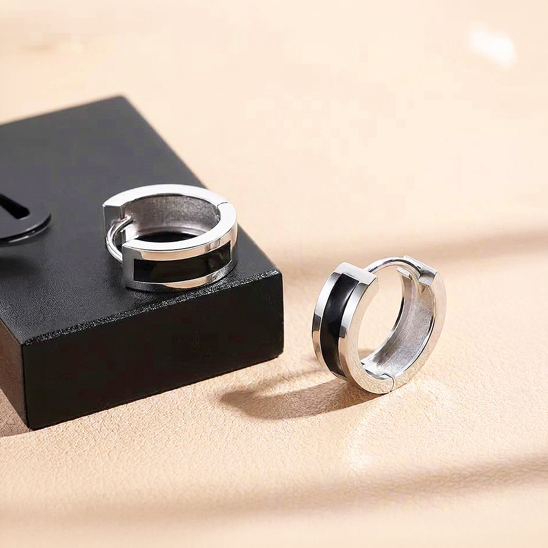 Black Enamel Huggie Hoop | Men's Earrings | ME1010