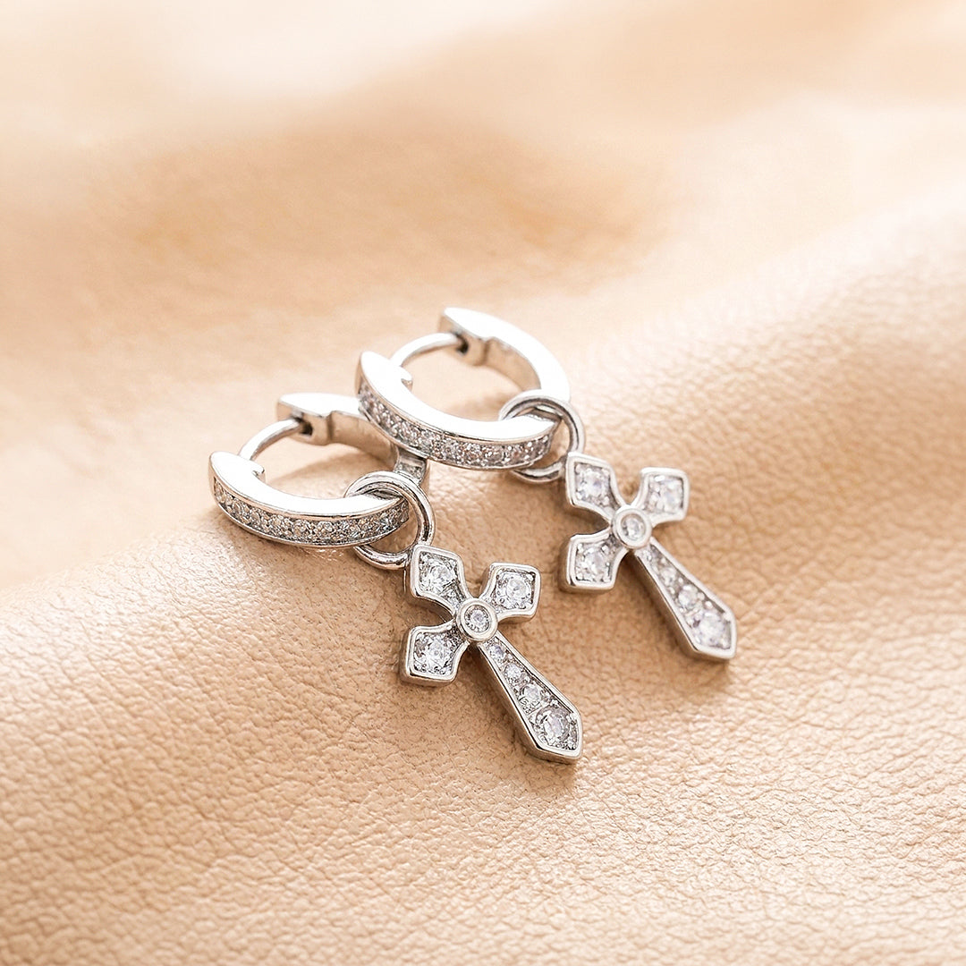 Pavé Cross Drop Huggie Hoop | Men's Earrings | ME1015