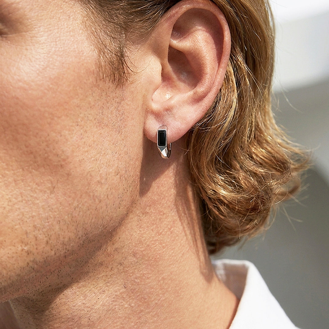 Baguette Stone Hammered Huggie Hoop | Men's Earrings | ME1018