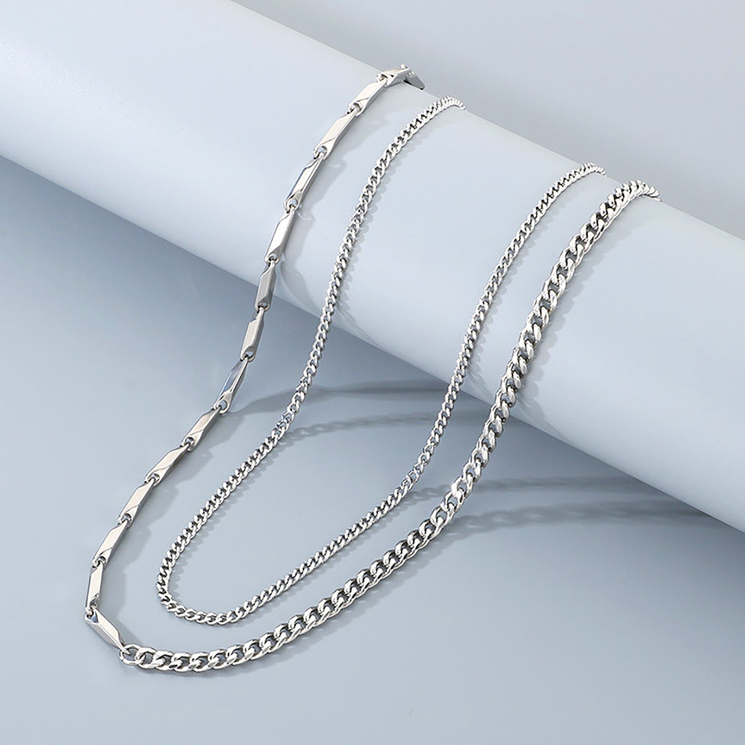 Layered Bar & Cuban Link | Men's Necklace Set | MN1081