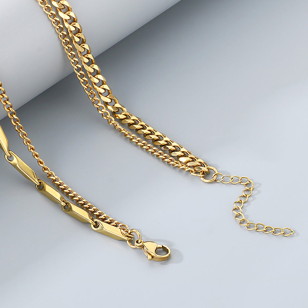 Layered Bar & Cuban Link | Men's Necklace Set | MN1081