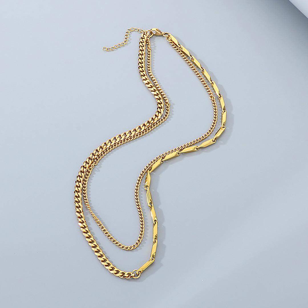 Layered Bar & Cuban Link | Men's Necklace Set | MN1081