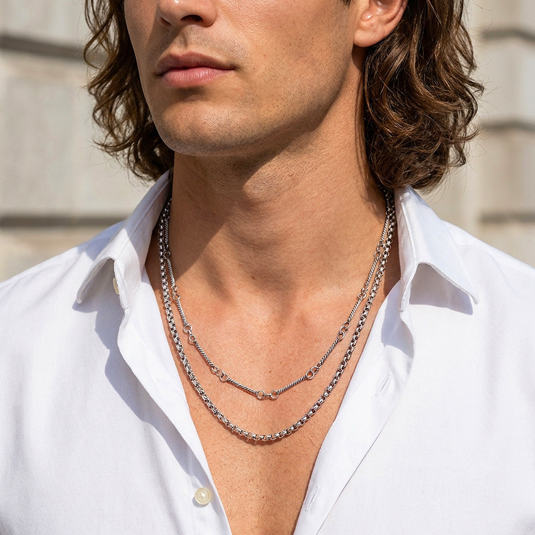 Layered Box & Twisted Link | Men's Necklace Set | MN1088