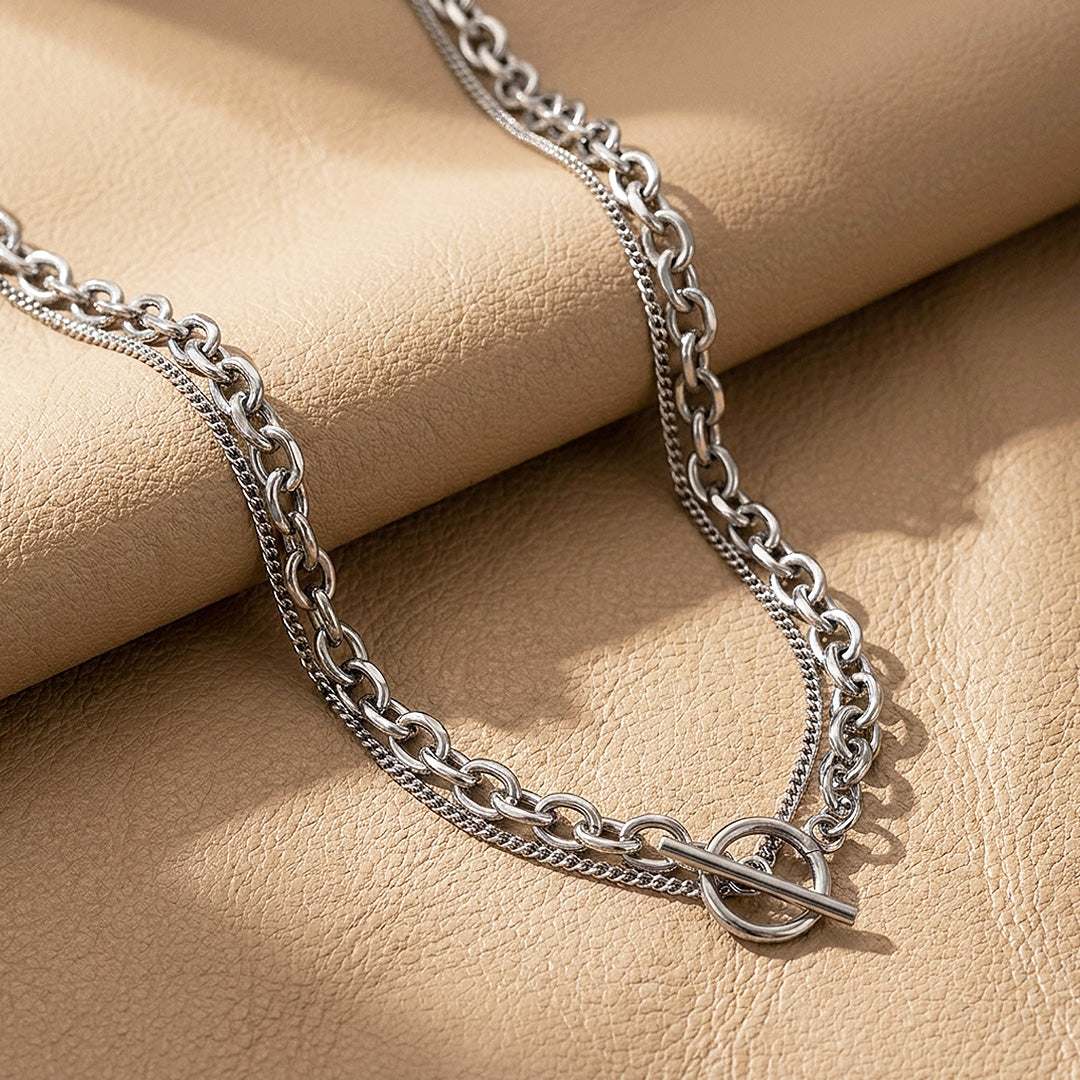 Layered Cable & Curb Chain Toggle Necklace | Men's Necklace | MN1099