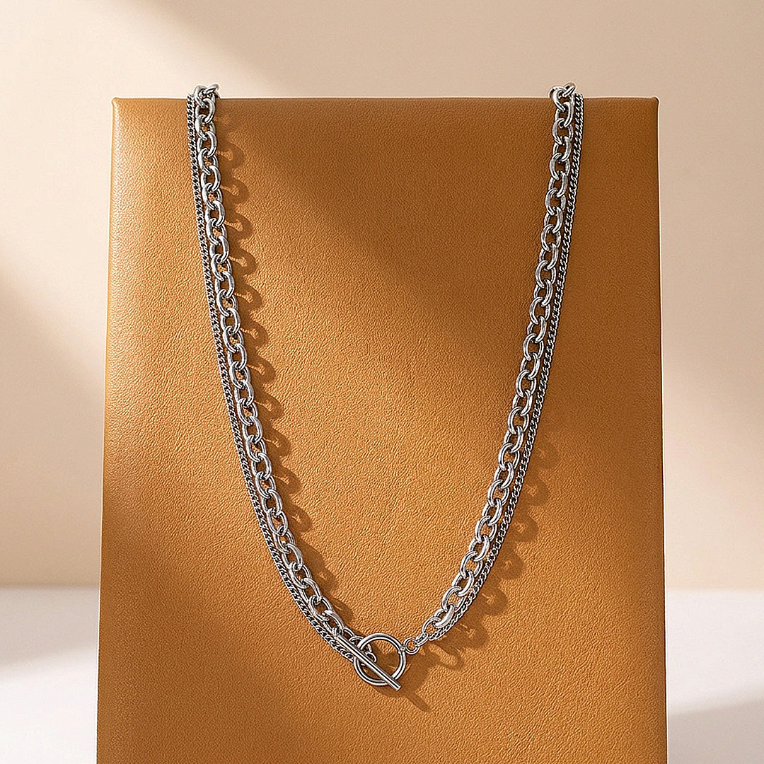 Layered Cable & Curb Chain Toggle Necklace | Men's Necklace | MN1099