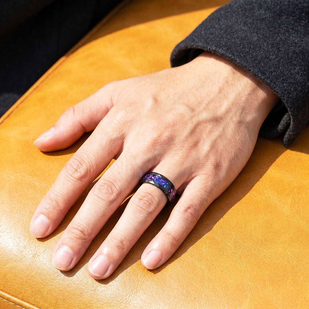 Midnight Prism | Black Cosmic Purple-Blue Tungsten Carbide Ring | Men's Ring