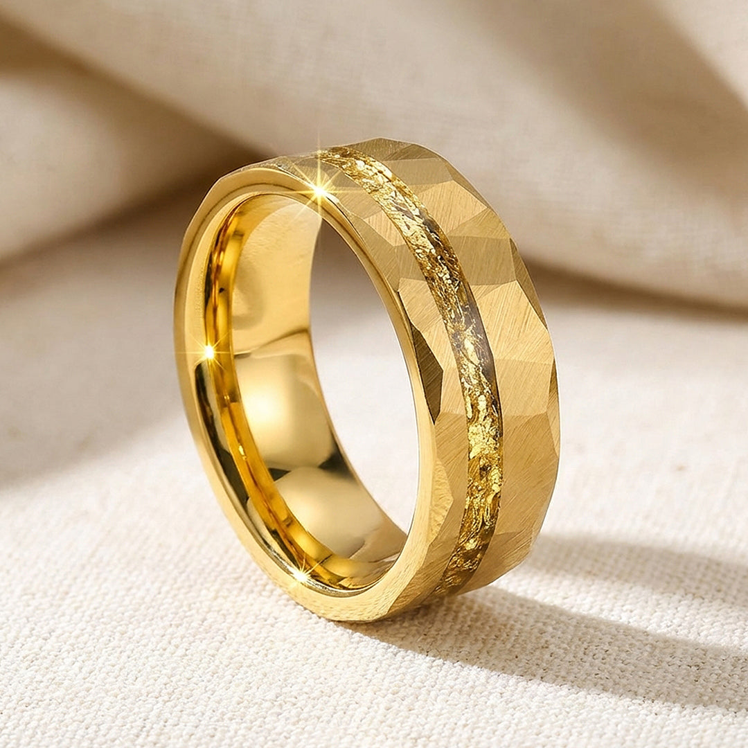 Molten Hammered Gold Tungsten Carbide Ring | Men's Ring