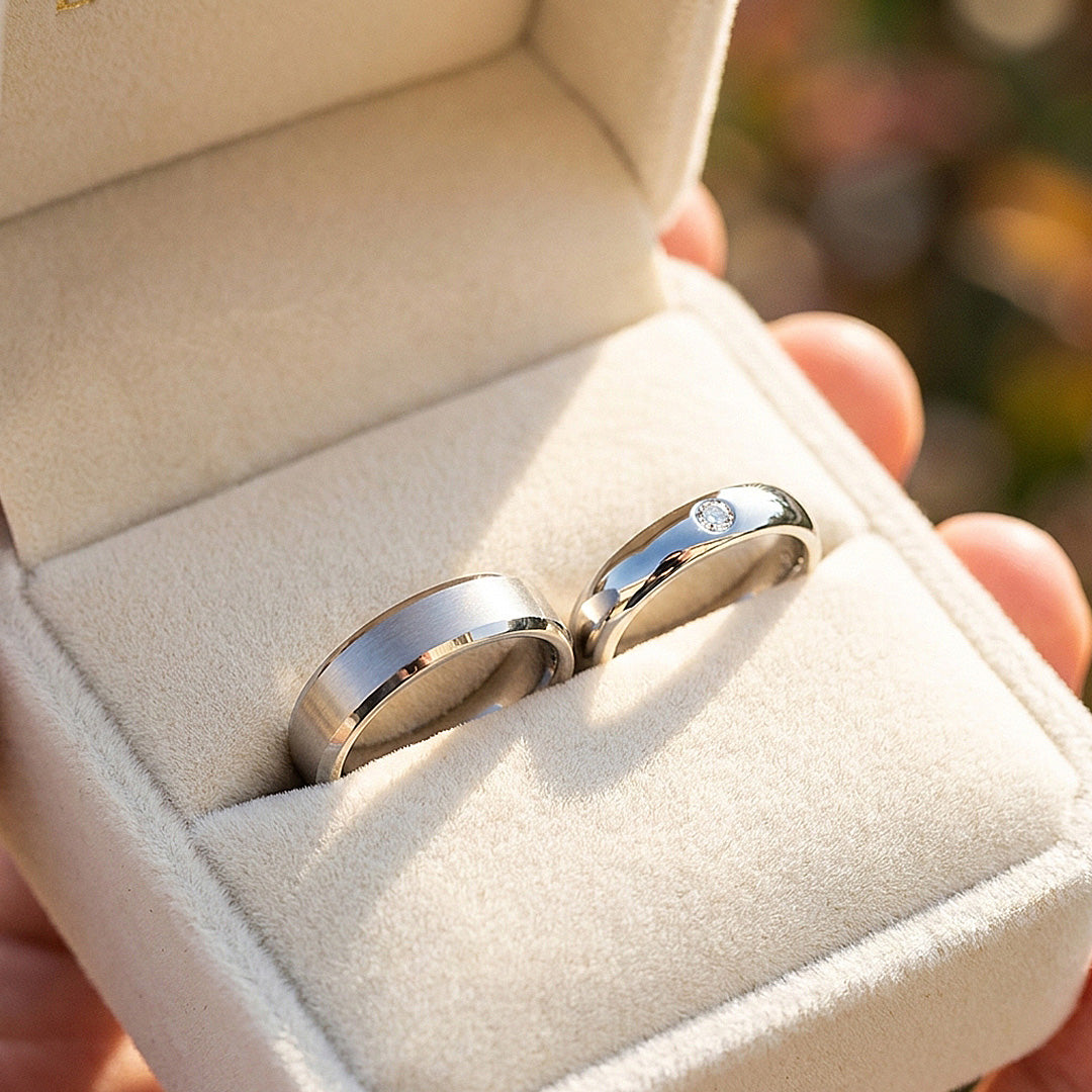 Oath | Brushed Bevelled Flat and Polished Dome Wedding Band