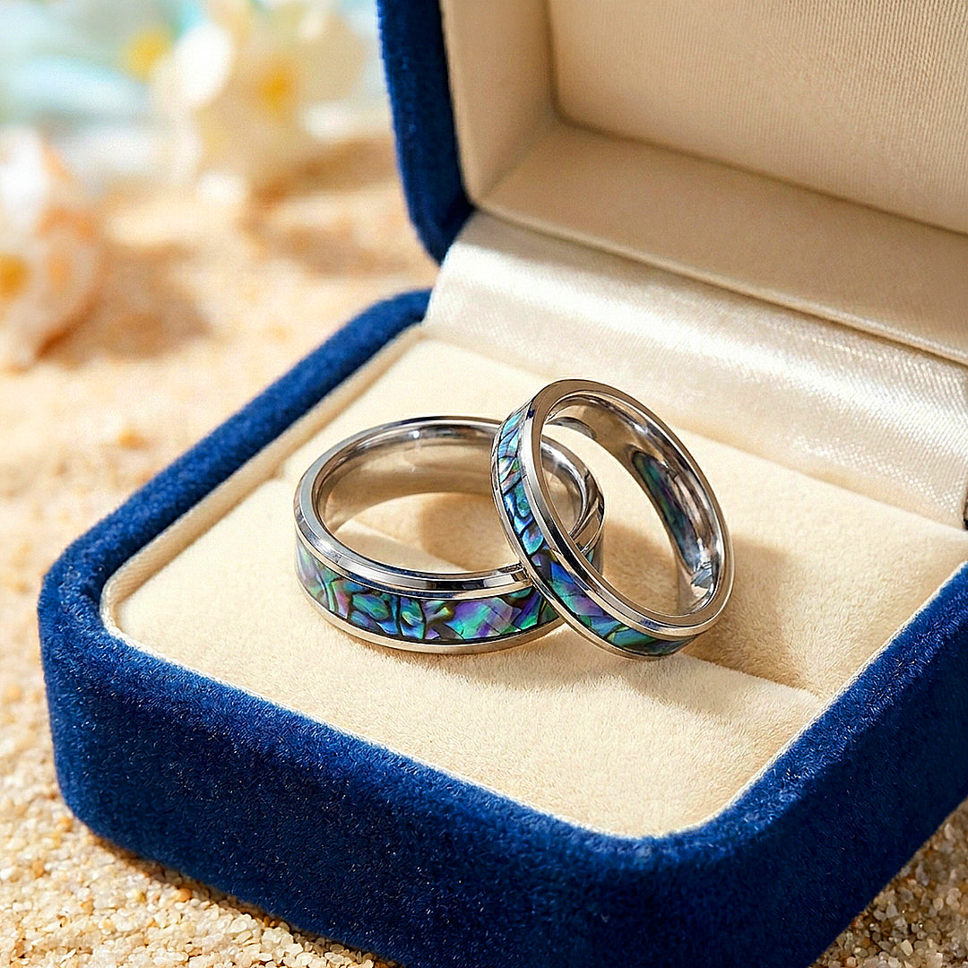 Pacific Reef | Abalone Shell Tungsten Couple Rings | Wedding Bands