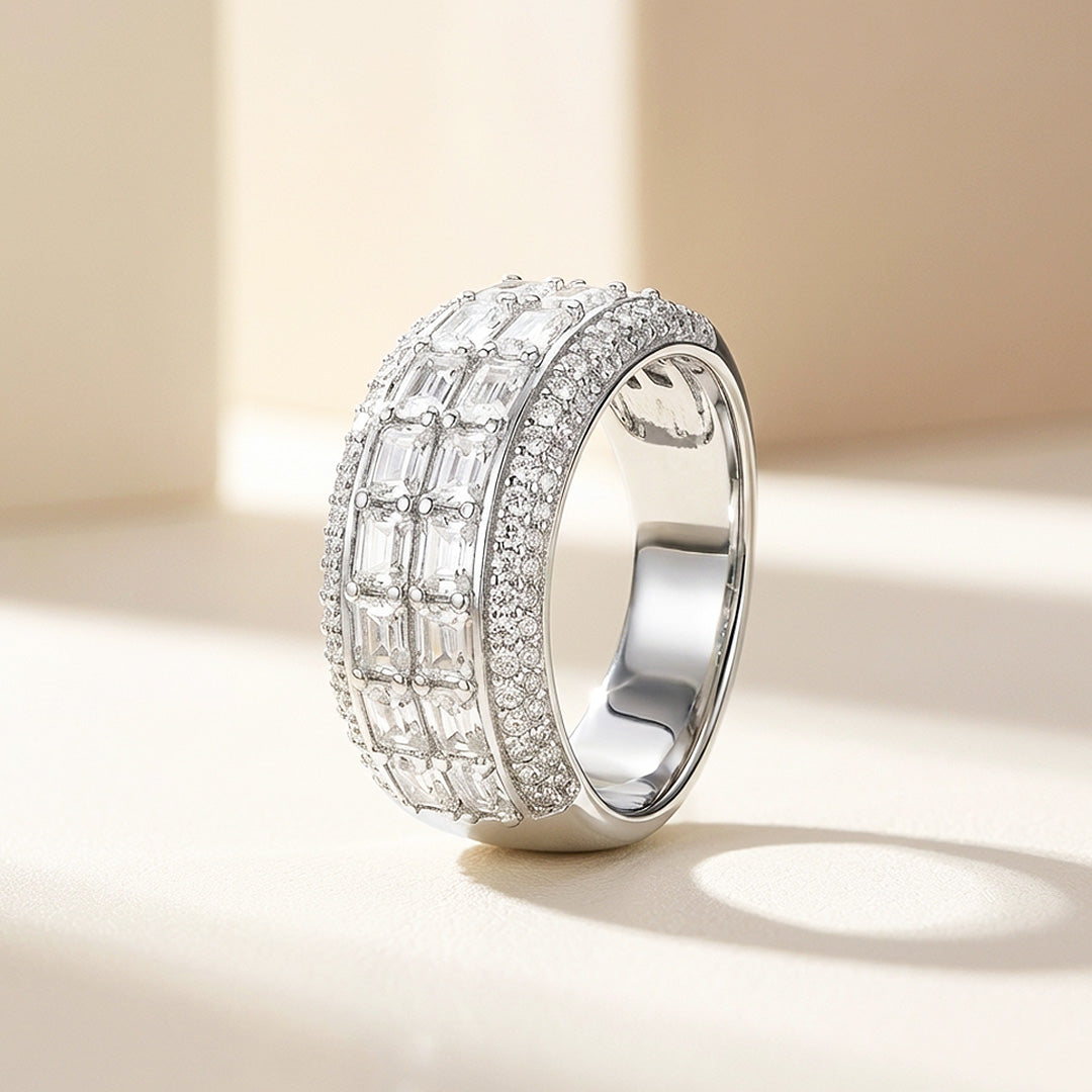 Baguette Pavé Moissanite Men Ring | 925 Sterling Silver | PRM1003