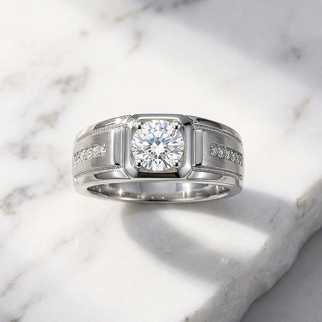 Signet Channel Moissanite Men Ring | 925 Sterling Silver | PRM1017