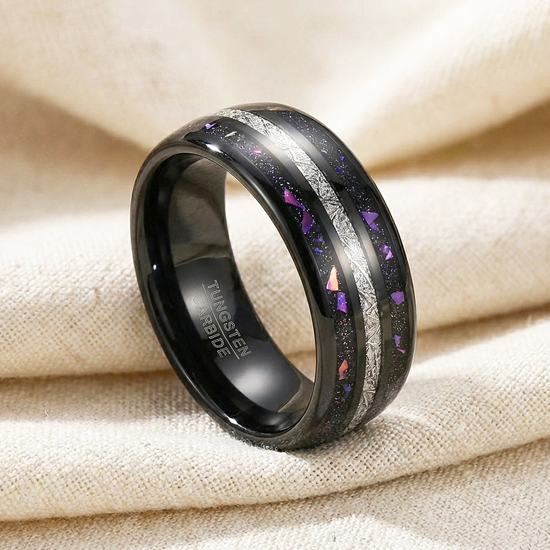 Purple Stars Meteorite Purple Opal Tungsten Carbide Ring | Men's Ring