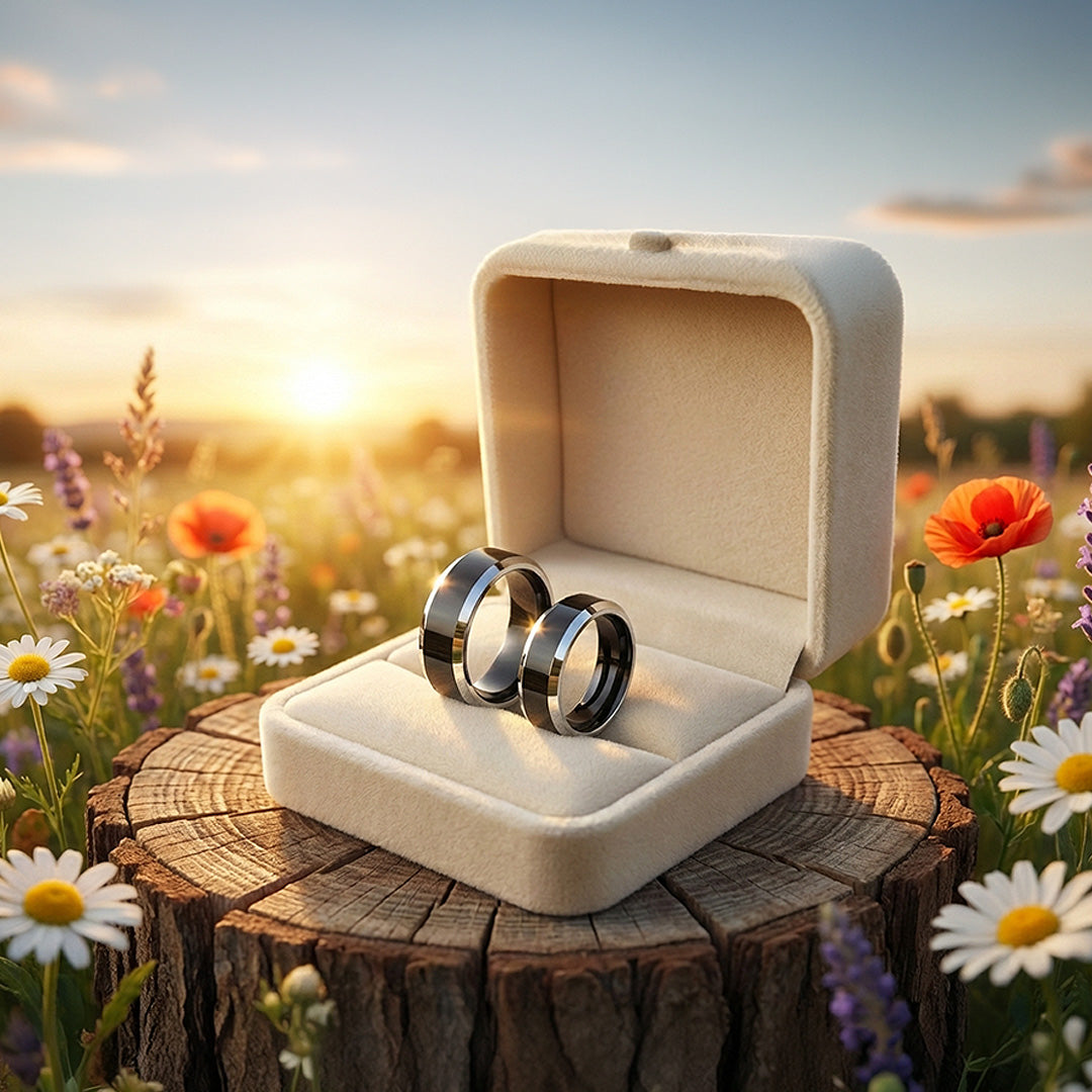 Redolent | Tungsten Couple Rings | Black Wedding Bands