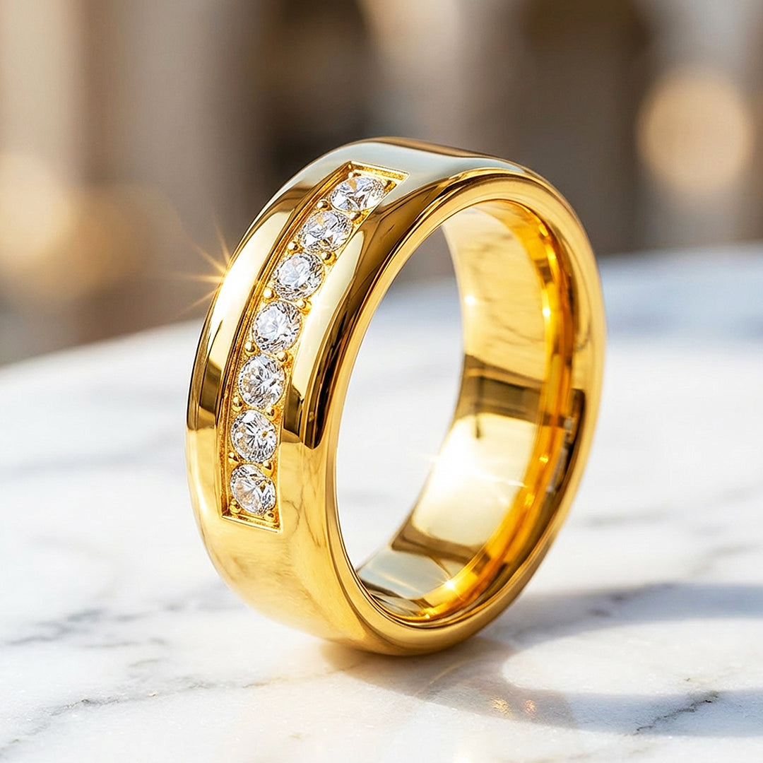 Regalis Polished Gold Tungsten Carbide Ring | Men's Ring