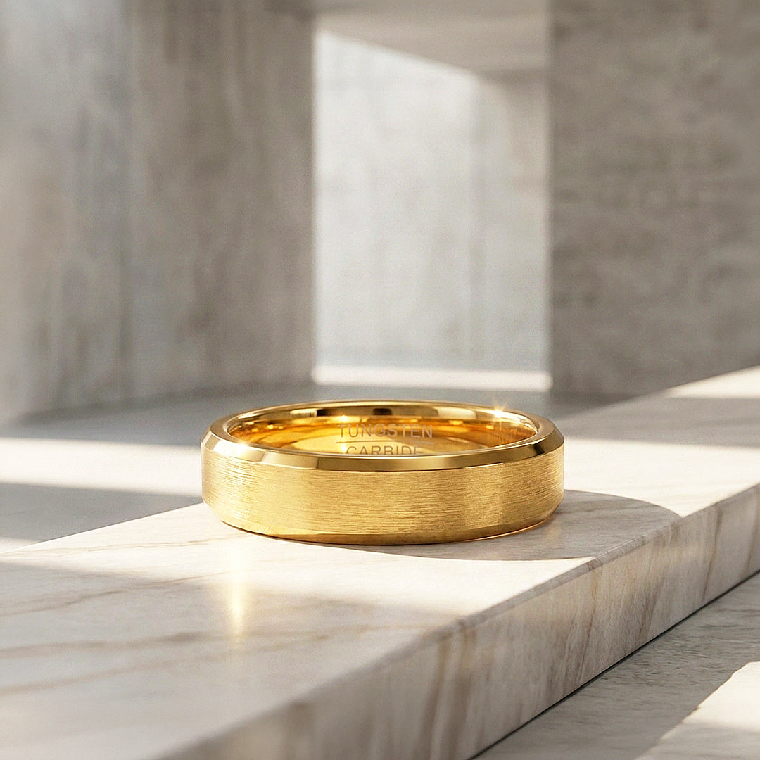 Spell | Matte Brushed Gold Bevelled Edge Tungsten Carbide