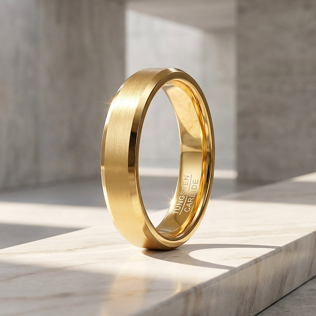Spell | Matte Brushed Gold Bevelled Edge Tungsten Carbide