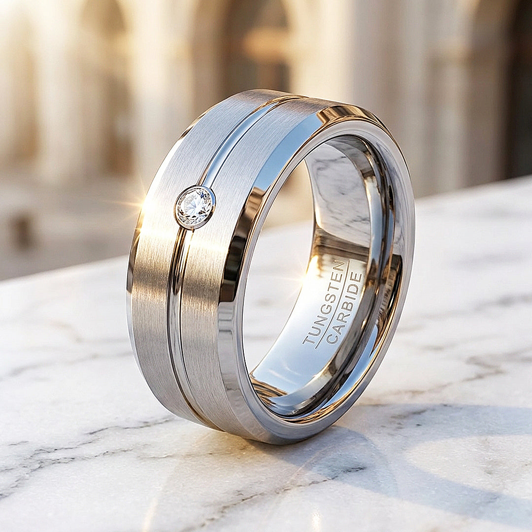 Truman Brushed Solitaire Tungsten Carbide Ring | Men's Ring
