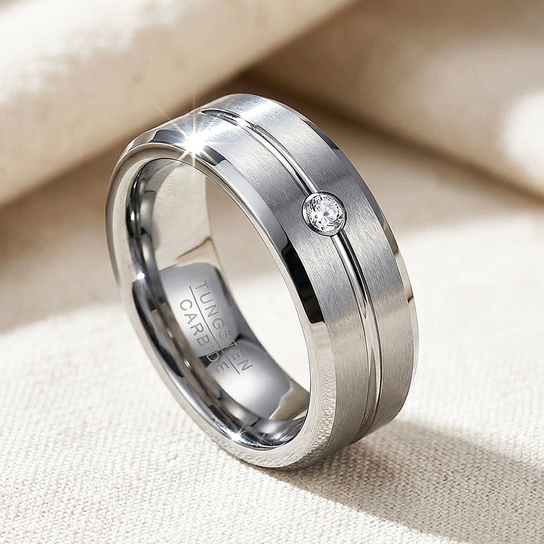 Truman Brushed Solitaire Tungsten Carbide Ring | Men's Ring