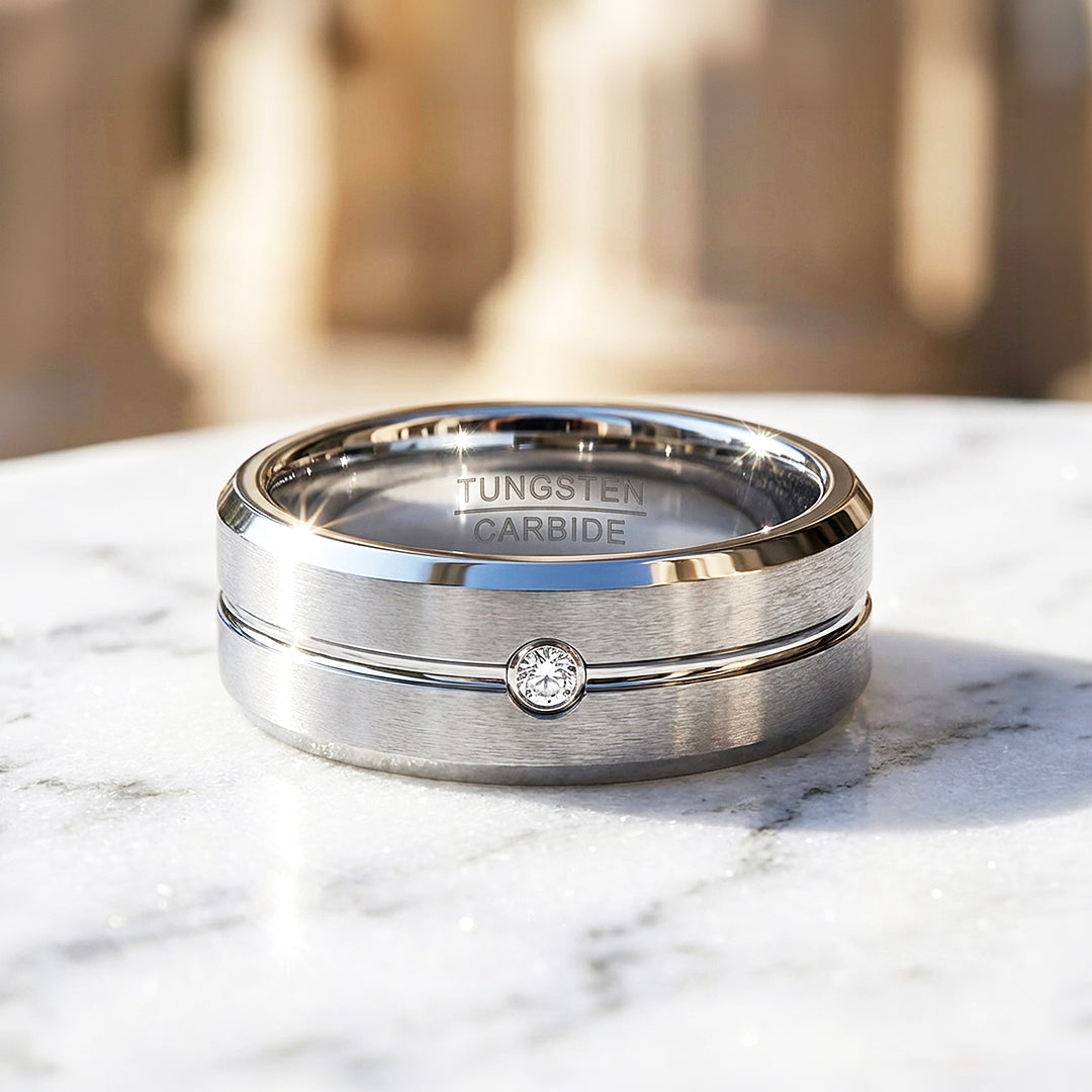 Truman Brushed Solitaire Tungsten Carbide Ring | Men's Ring