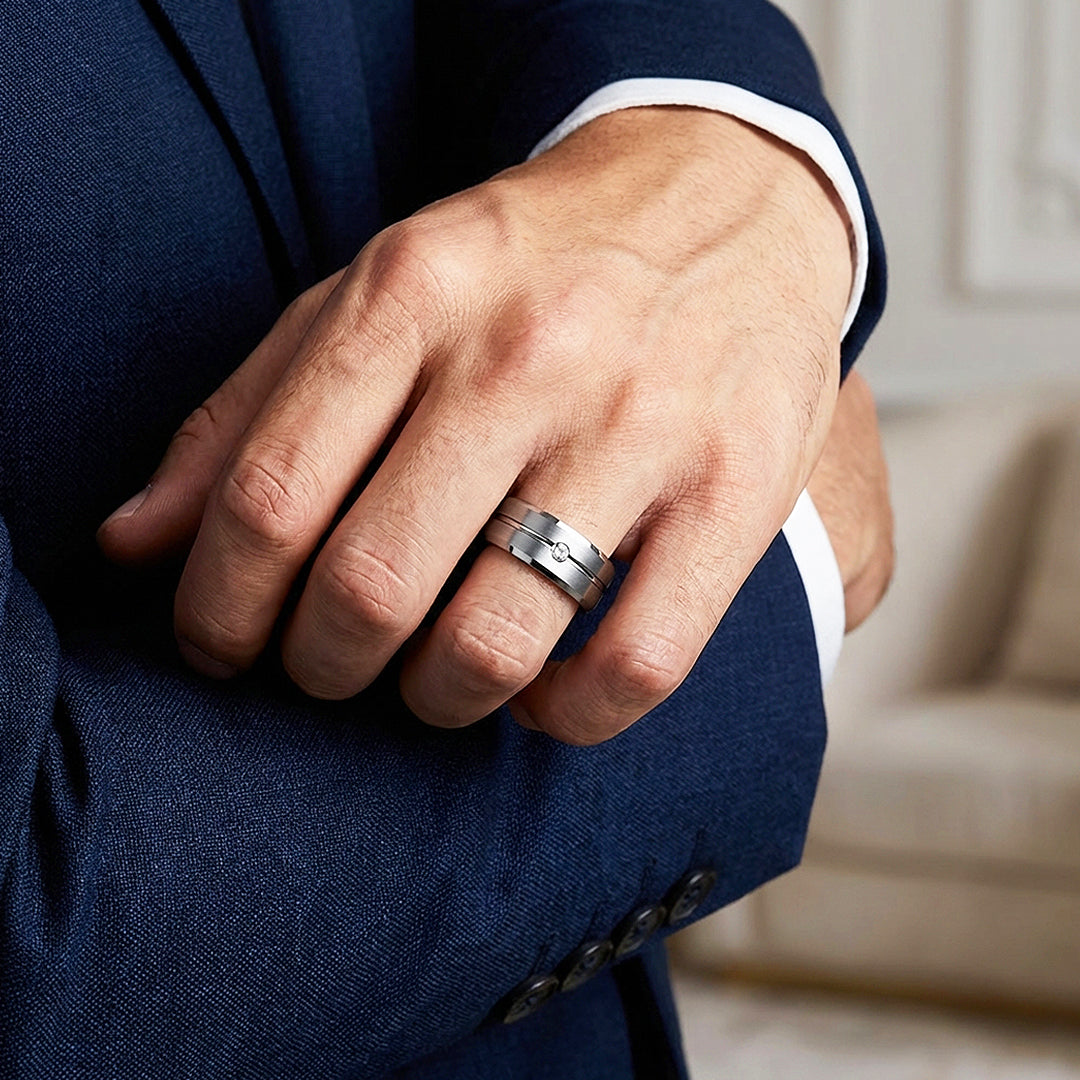 Truman Brushed Solitaire Tungsten Carbide Ring | Men's Ring